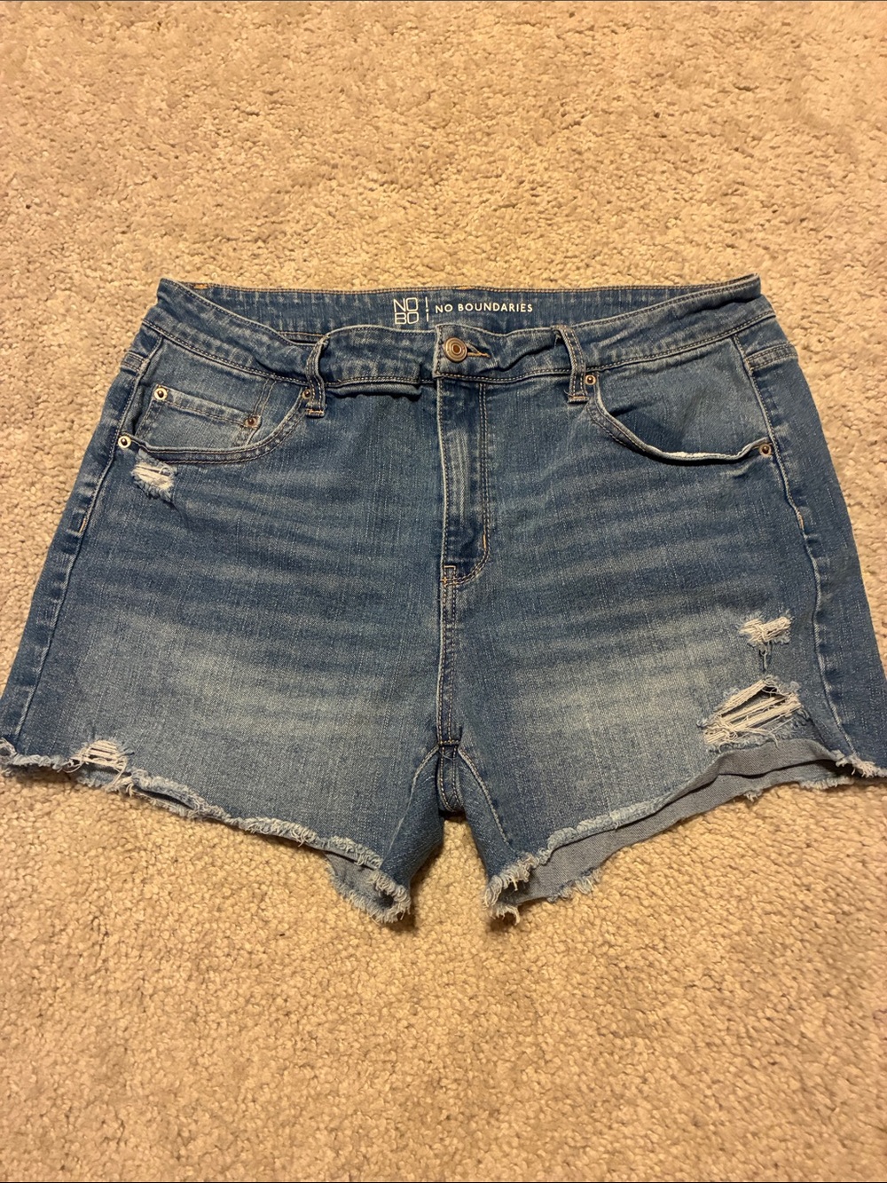 No Boundaries Medium Blue Distressed Denim Cutoff Shorts